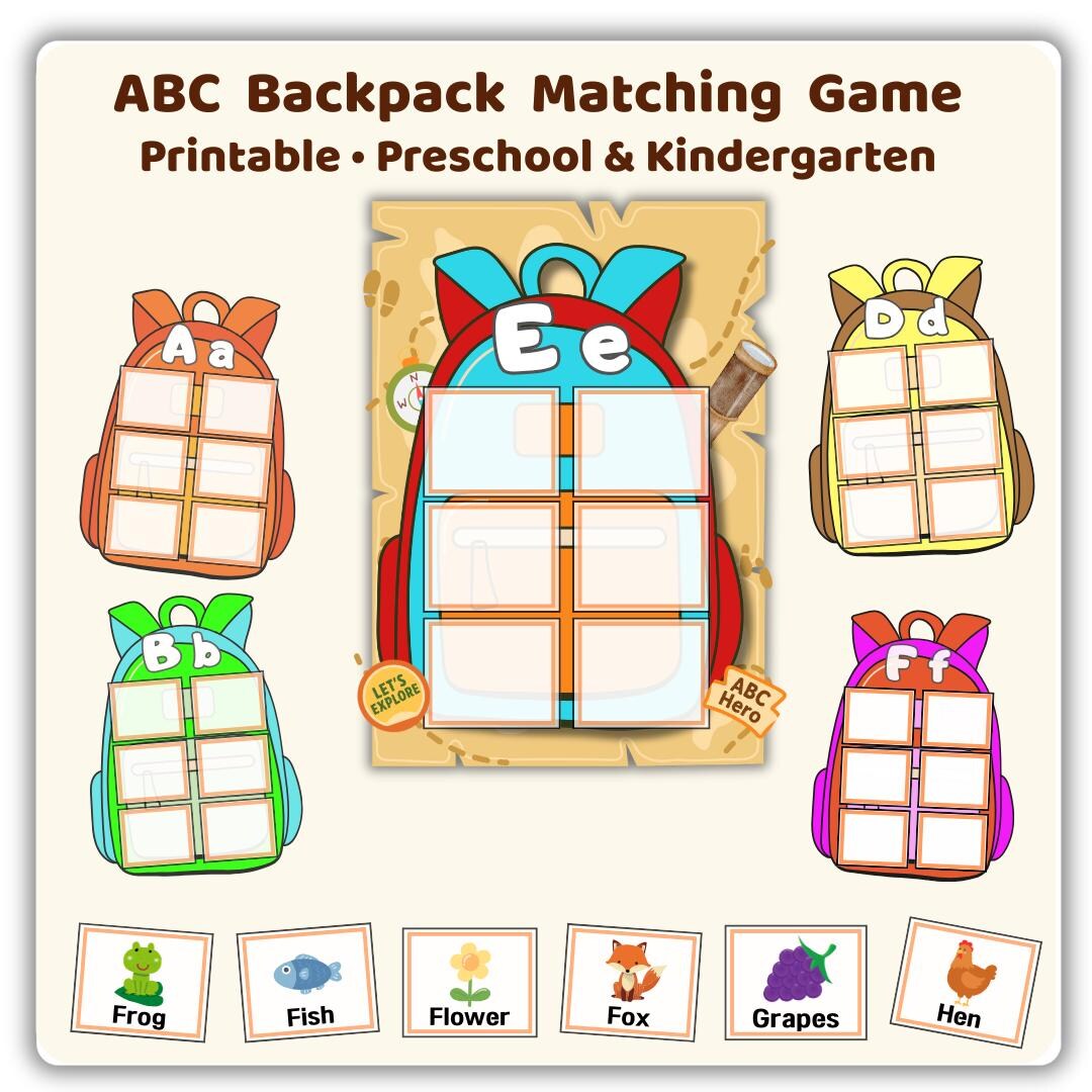 ABC Backpack Matching Game Printable Flash Cards - Etsy Canada