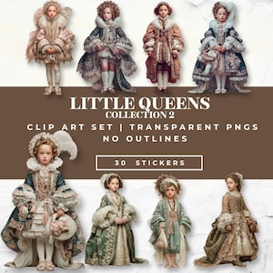 Little Queens Stickers – Royal Portrait PNG Clip Art (Digital) Limited Commercial License Included