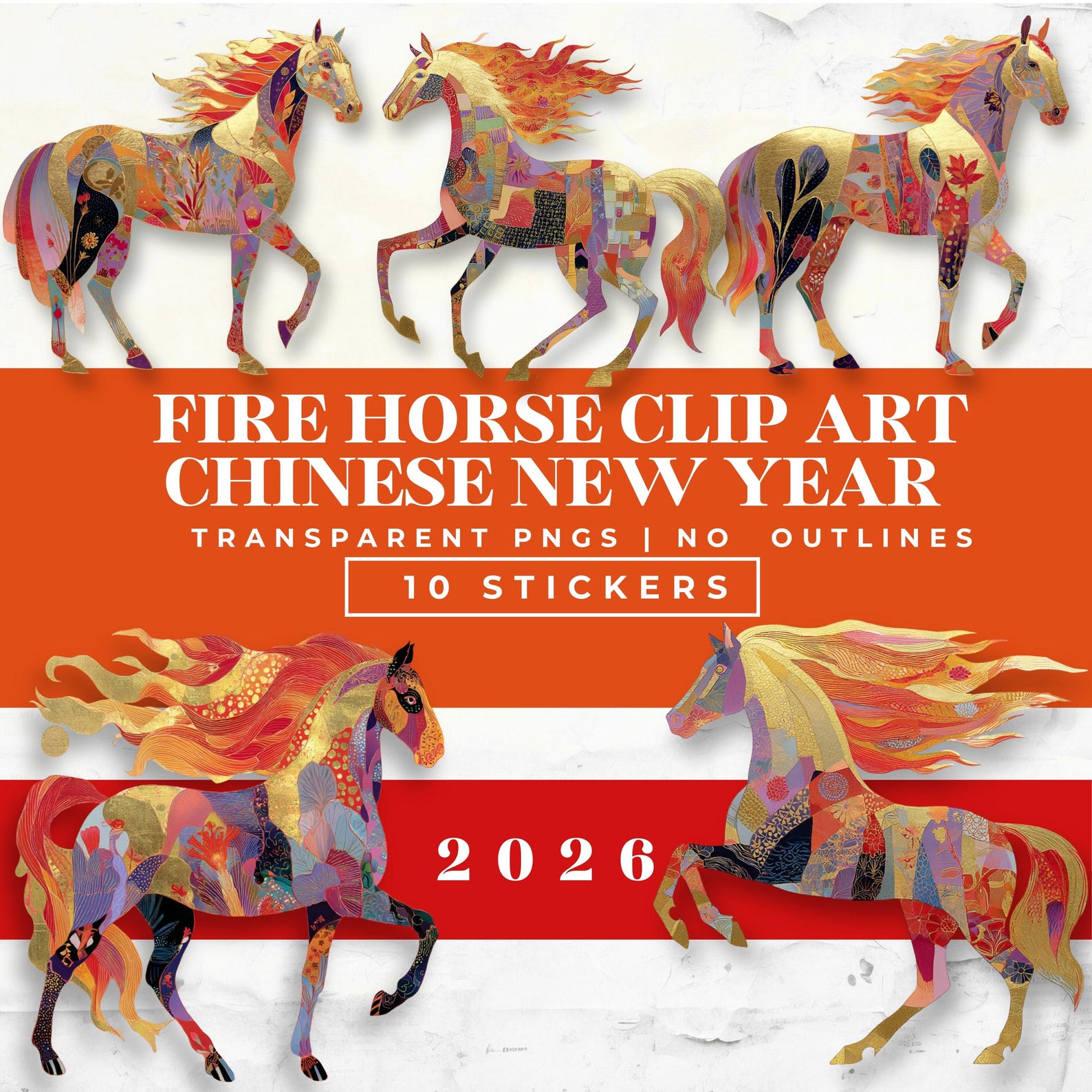 Fire Horse Clip Art – Chinese New Year PNG Stickers (digital Download ...