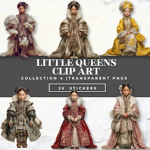 Little Queens Clip Art | Regal Portrait PNG Stickers | Limited Commercial License Included