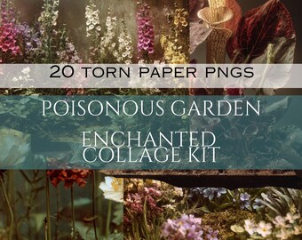 Poisonous Garden Enchanted Collage Kit | Dark Botanical Torn Paper PNGs