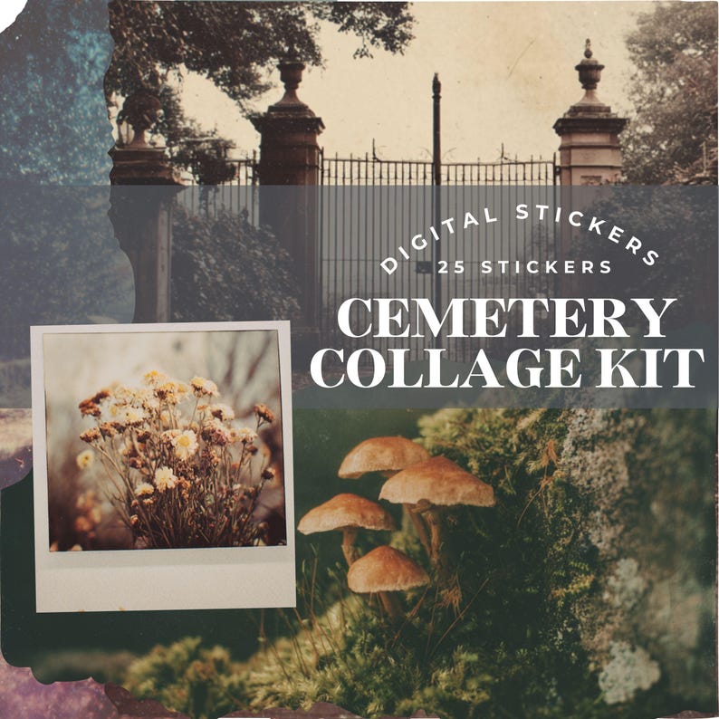 Vintage Cemetery Collage Kit: 25 Gothic Ephemera Stickers (digital ...
