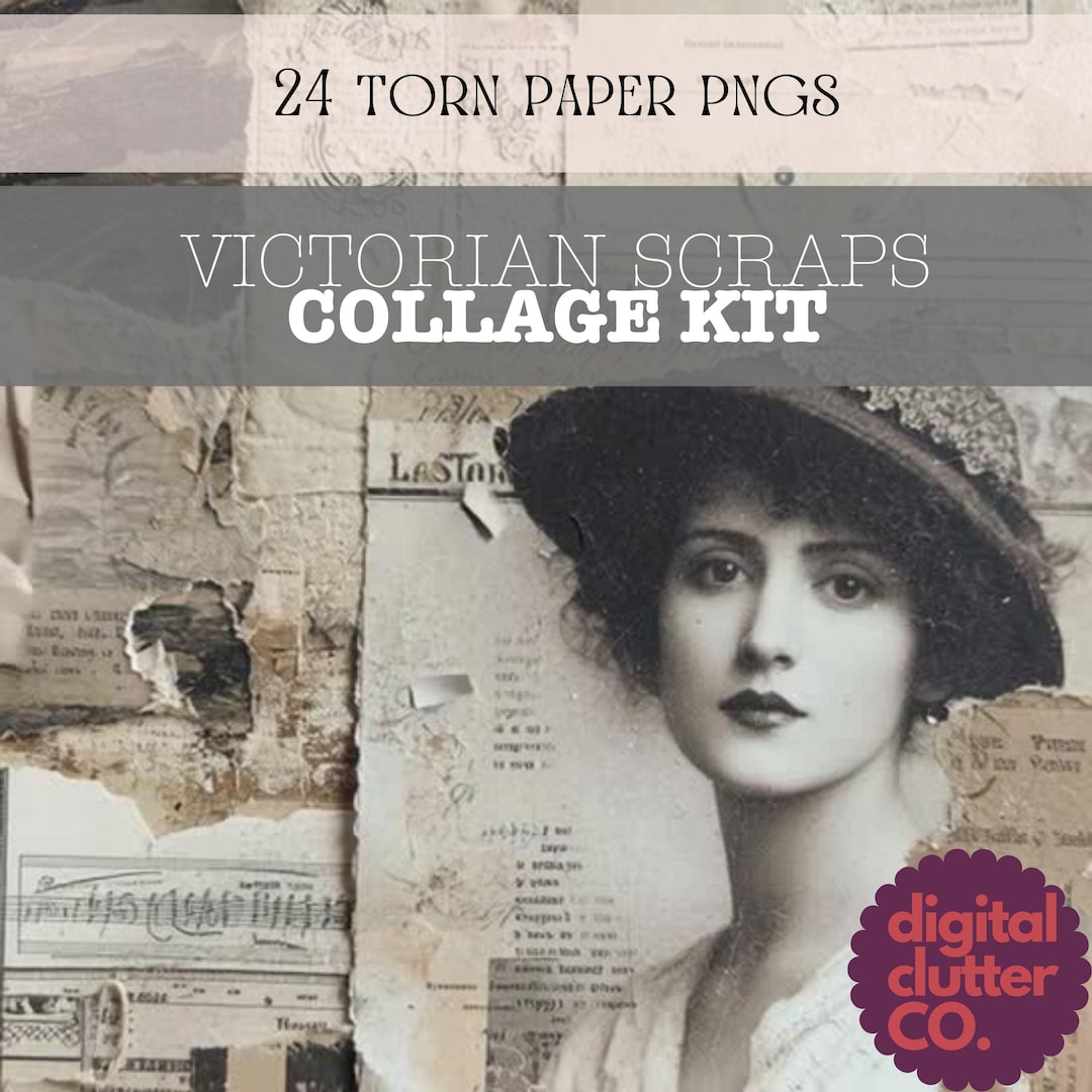 Victorian Scraps Collage Kit: Torn Paper Ephemera Pngs (digital ...