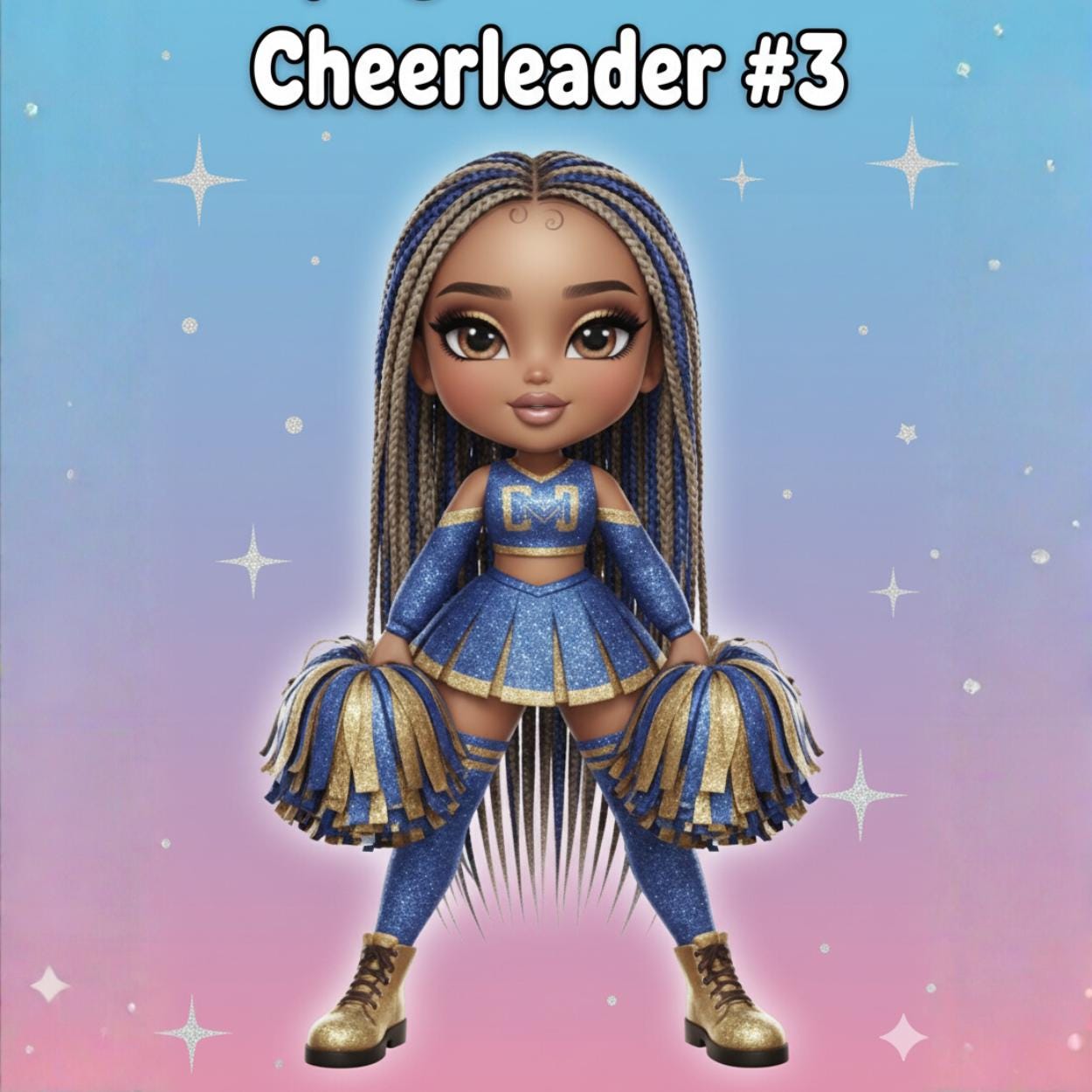 Cheerleader PNG Bundle | 20 Digital Files | Blue & Gold Glitter Cheer ...