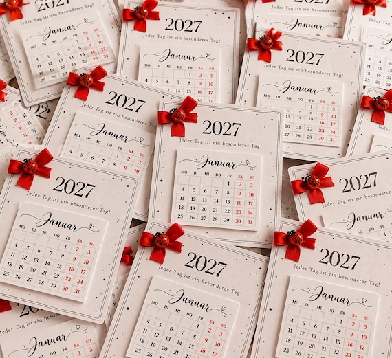 Mini Kalender 2027, Tischkalender, Weihnachtsgeschenk, Glücksbringer, Marienkäfer, Geschenkidee, Silvester, Weihnachten, Kollegen, Familie