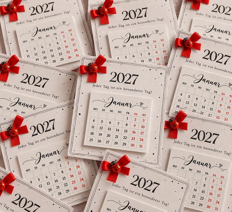 Mini Kalender 2027, Tischkalender, Weihnachtsgeschenk, Glücksbringer, Marienkäfer, Geschenkidee, Silvester, Weihnachten, Kollegen, Familie, Bestseller
