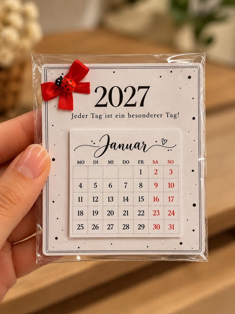 Mini Kalender 2027, Tischkalender, Weihnachtsgeschenk, Glücksbringer, Marienkäfer, Geschenkidee, Silvester, Weihnachten, Kollegen, Familie, Bestseller