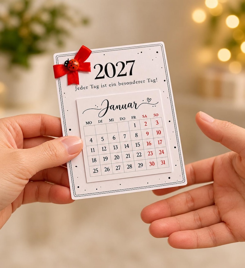 Mini Kalender 2027, Tischkalender, Weihnachtsgeschenk, Glücksbringer, Marienkäfer, Geschenkidee, Silvester, Weihnachten, Kollegen, Familie, Bestseller