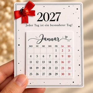 Mini Kalender 2027, Tischkalender, Weihnachtsgeschenk, Glücksbringer, Marienkäfer, Geschenkidee, Silvester, Weihnachten, Kollegen, Familie, Bestseller