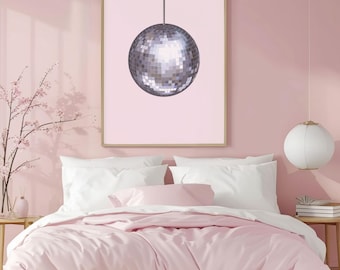 Pink Disco Ball Wall Art , Retro Coquette Poster, Girly Room Decor, Aesthetic Digital Print, Trendy  Wall Art