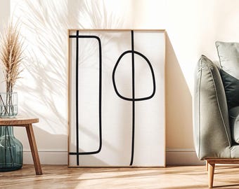 Black Abstract Line Print, Minimalist Wall Art, Modern One Line Drawing, Neutral Home Decor, Contemporary Printable Artwork