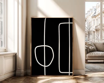 Schwarze minimalistische Linie Druck, moderne abstrakte weiße Linie Zeichnung, neutrale Wandkunst, skandinavisches Dekor, digitaler Download