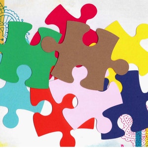 Scrapbooking and Autism Awareness 50 Giant Puzzle Pieces Large Assorted Colors of Solid Color Card Stock