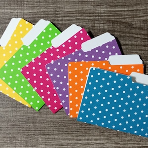 Mini File Folders, Bright Polka Dots, Embellishments, Scrapbooking, Cards, Miniature, Journals, Smash Books, Ephemera - 6 Pcs