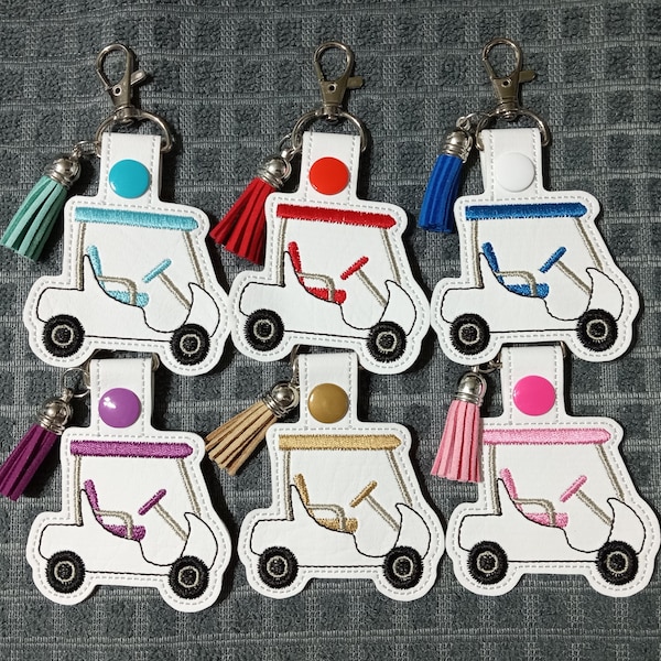 White Vinyl Golf Cart Key Fob With Lobster Claw and Tassel 6 Colors To Choose From