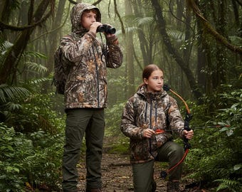 Men’s & Women’s Camo Hunting Jacket – Jungle Texture Camouflage Outdoor Coat – Winter Warm Hooded Jacket – Free T-Shirt and Balaclava Gift