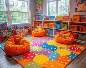 Hand Tufted Polka Dot Playroom Rug, Colorful Soft Wool Blend Nursery Carpet