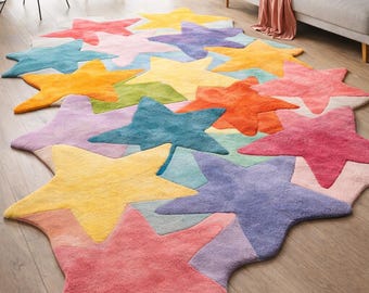 Hand Tufted Wool Star Rug, Playful Kids Nursery Decor