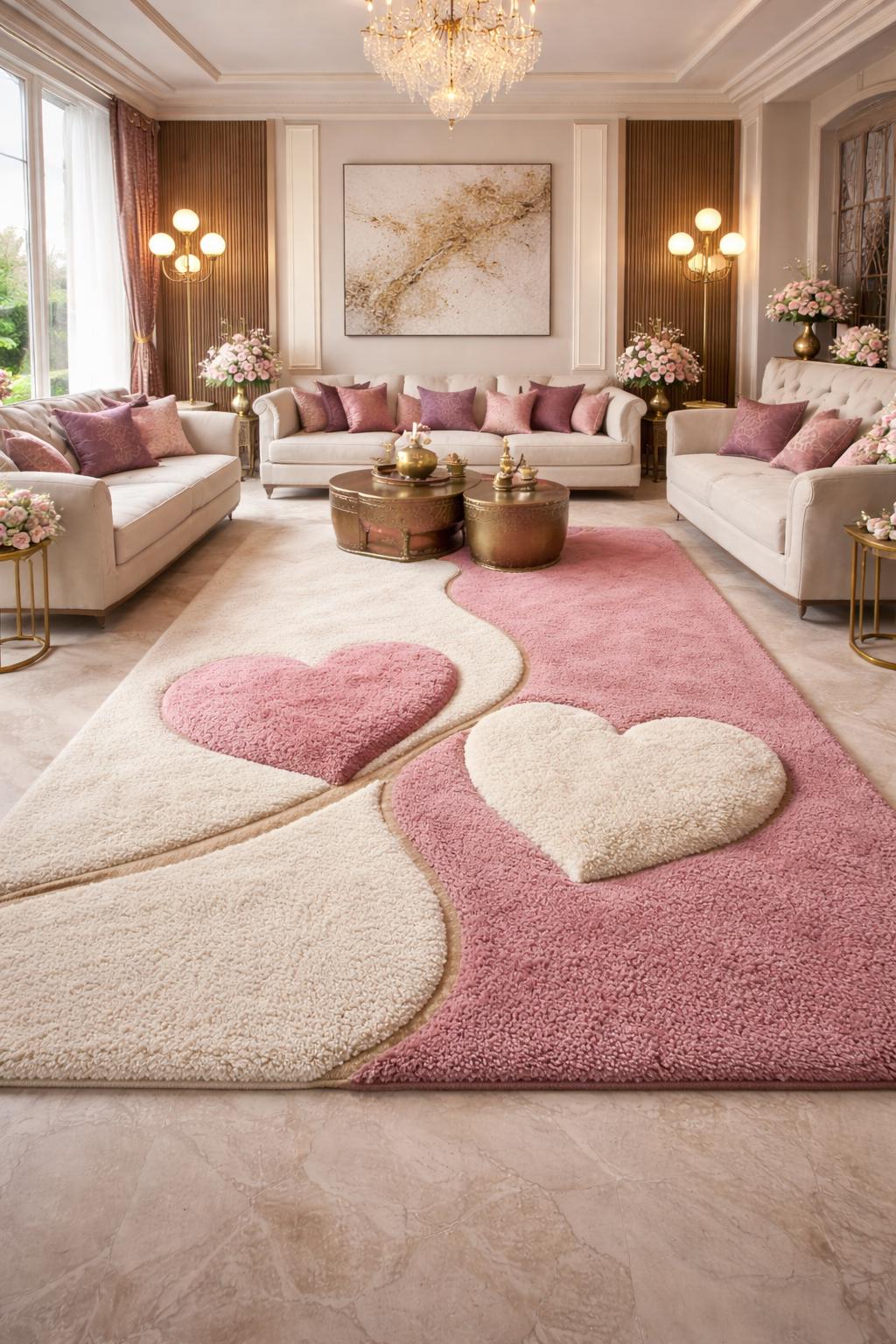 Heart Rug Fancy Blush Pink Ivory Heart Rug – Plush Modern Romantic Designer Carpet - Etsy