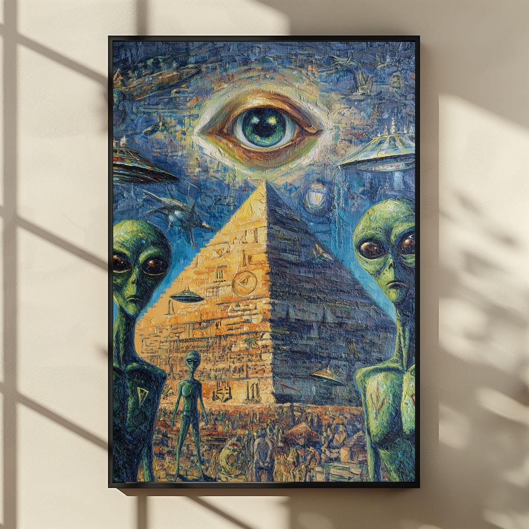 AL006# Ancient Alien Prophecy Oil Painting, Cosmic Evil Eye Protection ...
