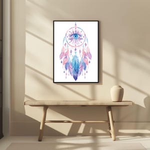 邪眼のドリームキャッチャー水彩画、精神的な保護（デジタルダウンロード）| TH001