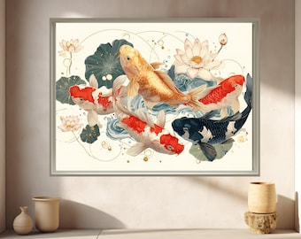 Golden Koi Fish Print | Feng Shui Wealth & Abundance (Digital Download) | EN007
