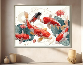 EN006| Golden Koi Fish Print | Feng Shui Wealth, Asian Decor (Digital Download)