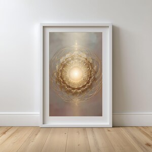 GE001# Heilige geometrie kunst aan de muur, activeringsprint lichtcode, gouden mandala poster, decor spirituele energie