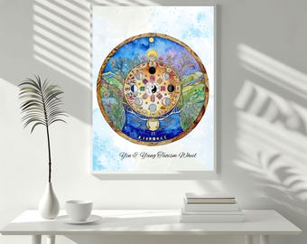 Yin Yang Taoism Wheel Art | Lunar Seasonal Watercolor Print (Digital Download)  |001