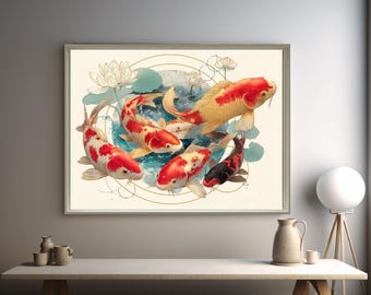 EN005 | Abundance Koi Fish Print | Feng Shui Wealth Decor (Digital Download)