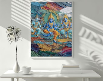 Hindu Trimurti Oil Painting Canvas, Cosmic Balance Art (Digital Download) |G008