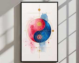 YY003#Arte de Parede Yin e Yang Infundida com Energia, Impressão de Arte Cósmica Yin Yang, Arte de Harmonia Feng Shui, Arte Espiritual, Símbolo de Equilíbrio para Imprimir