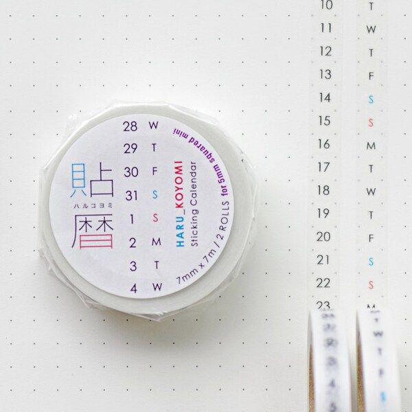 Bullet Journal 貼暦mini (Harukoyomi) Calendar/Number Washi Tape for 5mm Squared/Dotted Notebooks | Japanese Masking Tape | Customized Planner