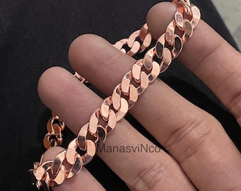 Mens Copper Curb Chain Bracelet, Solid Copper Jewelry Gift, Handmade Men's Bracelet, Pure Copper Anniversary Gift for Him Healing Metal Cuff