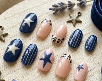 Handmade Press On Nails Y2K Style: Hand-Painted Custom Nails, Leopard French Tips