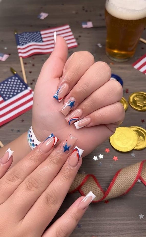 4th of July Short Press On Nail: Patriotic Nails, Red White Blue Press Ons