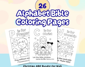 Christian ABC Coloring Pages Bundle for Kids (Digital Download)