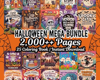Spooky Halloween kleurboekbundel voor kinderen en volwassenen, 2000+ kleurplaten pdf, leuke, gezellige en comfortabele illustraties digitale download