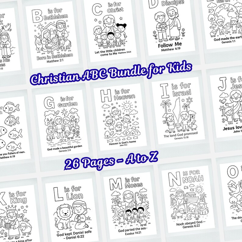 Christian ABC Coloring Pages Bundle for Kids (Digital Download) image 2