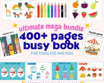 Toddler Busy Book Mega Bundle, Quiet Book for Kids, 400+ Pages Printable Preschool Learning Binder, Montessori Inspired Activities