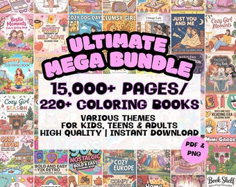 Ultieme megabundel kleurboek voor kinderen, tieners en volwassenen, leuke comfortabele en gezellige kleurplaten Coco Wyo-stijl vet eenvoudige digitale download