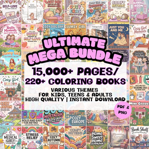 Ultimate Mega Bundle Coloring Book for Kids, Teens and Adults, Cute Comfy & Cozy Coloring Pages Coco Wyo Style Bold Easy Digital Download