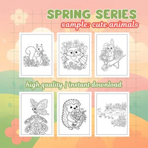 Pacote de Desenhos para Colorir da Primavera: Animais, Cenas Florais (Download Digital) imagem 5