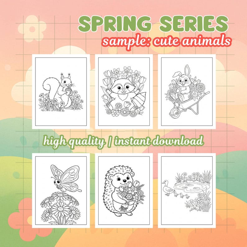 Pacote de Desenhos para Colorir da Primavera: Animais, Cenas Florais (Download Digital) imagem 5