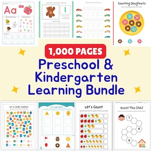 Preschool Pre-K Learning Bundle 1000+ Pages Worksheet | Homeschool Curriculum Materials | Counting, Writing, Coloring Activities