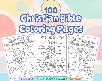 100 Christian Bible Verse Coloring Pages for Kids, Sunday School Learning Activity Bundle