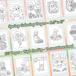 Pacote de Desenhos para Colorir da Primavera: Animais, Cenas Florais (Download Digital) imagem 2
