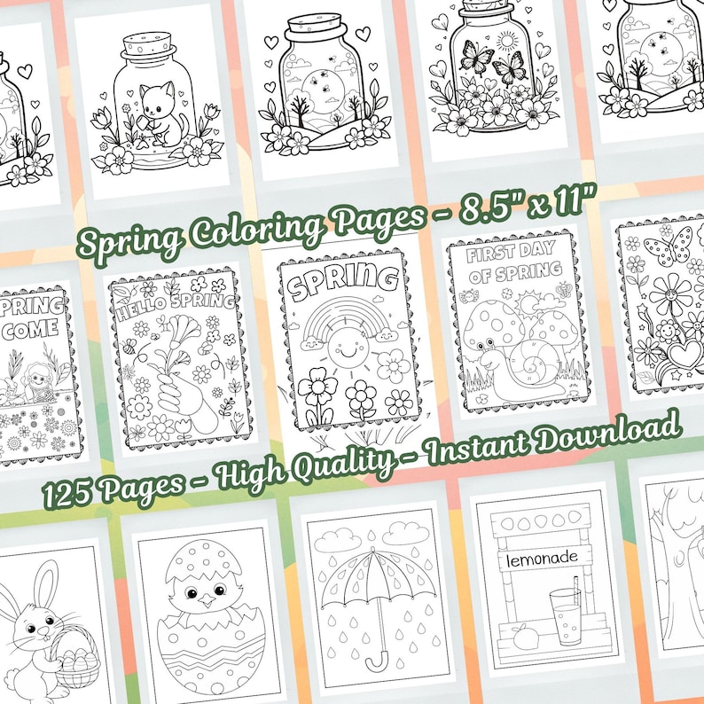 Pacote de Desenhos para Colorir da Primavera: Animais, Cenas Florais (Download Digital) imagem 4