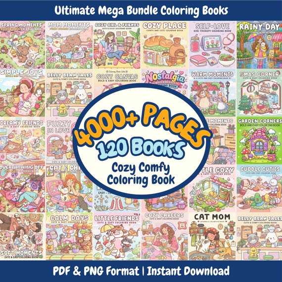 Cozy Coloring Book Bundle Coco Wyo Style for Adults Teens, 4000+ Coloring Pages 120 Books, Bold & Easy (Digital Download)