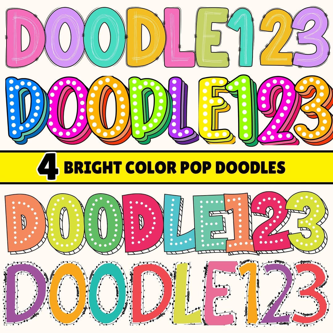 Bright Doodle Letters Alphabet PNG Bundle, Vibrant Preppy Font Letter ...